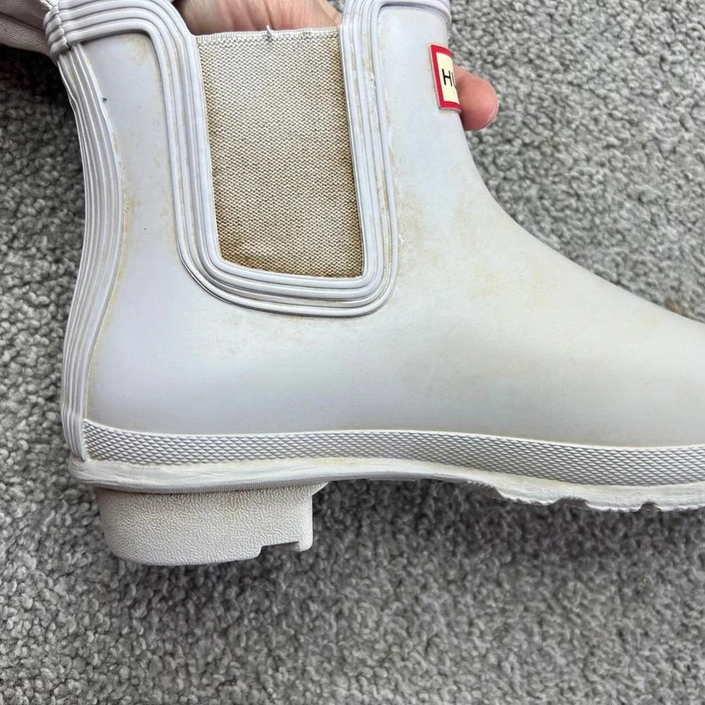 Hunter boots Womens 6 Cream‎ White Rubber Chelsea Rain Boots Ankle Mid Calf